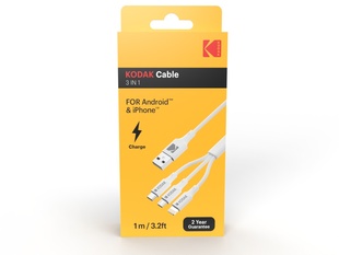 KODAK kabel USB  3 IN 1, nabíjecí, 1,5m, bílý